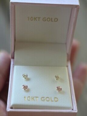 10KT Gold Pink and Clear Stud Earring Set